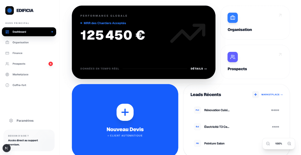 Interface Dashboard Edificia